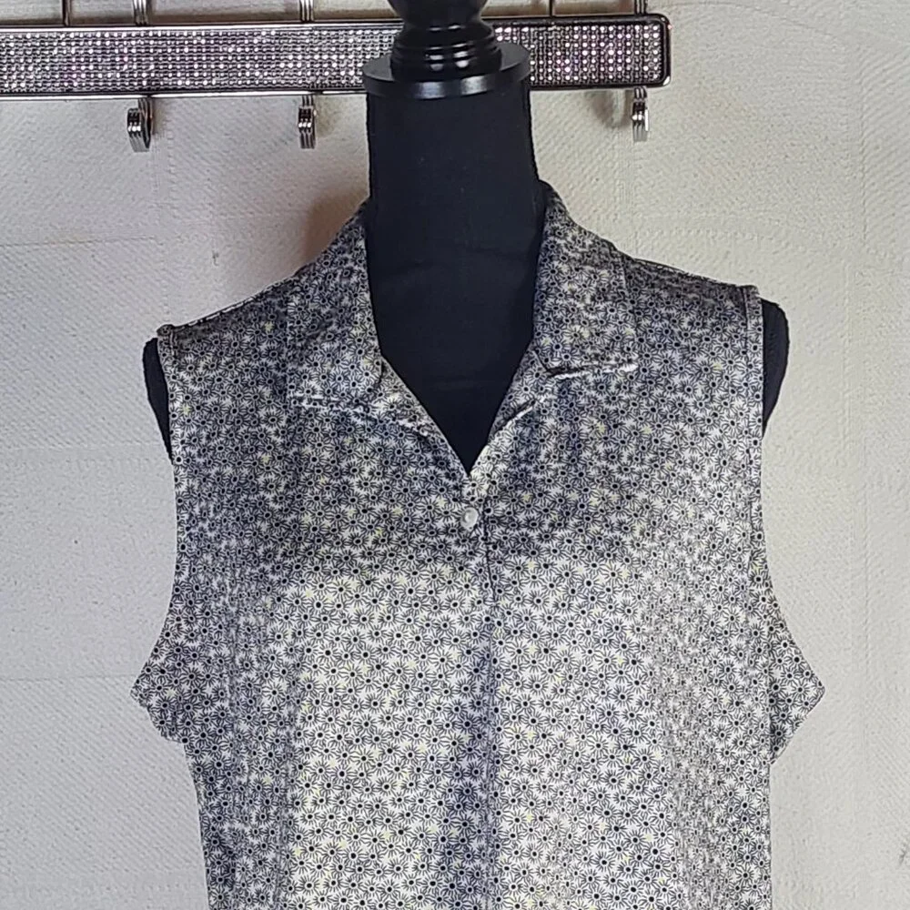 EP Pro Tour Tech Black White Yellow Floral Sleeveless Poly Span Golf Tank Sz XL - Picture 2 of 16